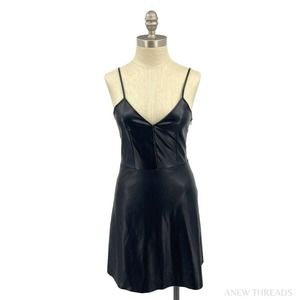 ZARA Size Small Faux Leather Black Vegan Sleeveless A-Line Women V-Neck
